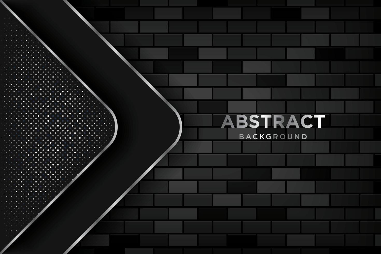 Layers of abstract 3D background overlapping silver glitter with realistic dark brick wall. vector