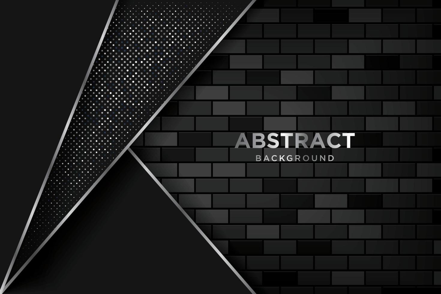 Layers of abstract 3D background overlapping silver glitter with realistic dark brick wall. vector