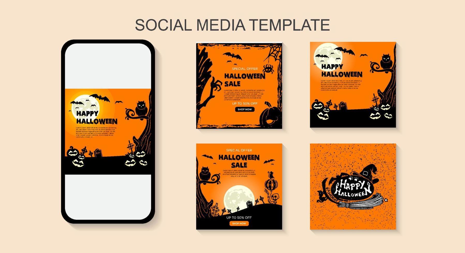 conjunto de diseño de plantilla de publicación en redes sociales para halloween. vector