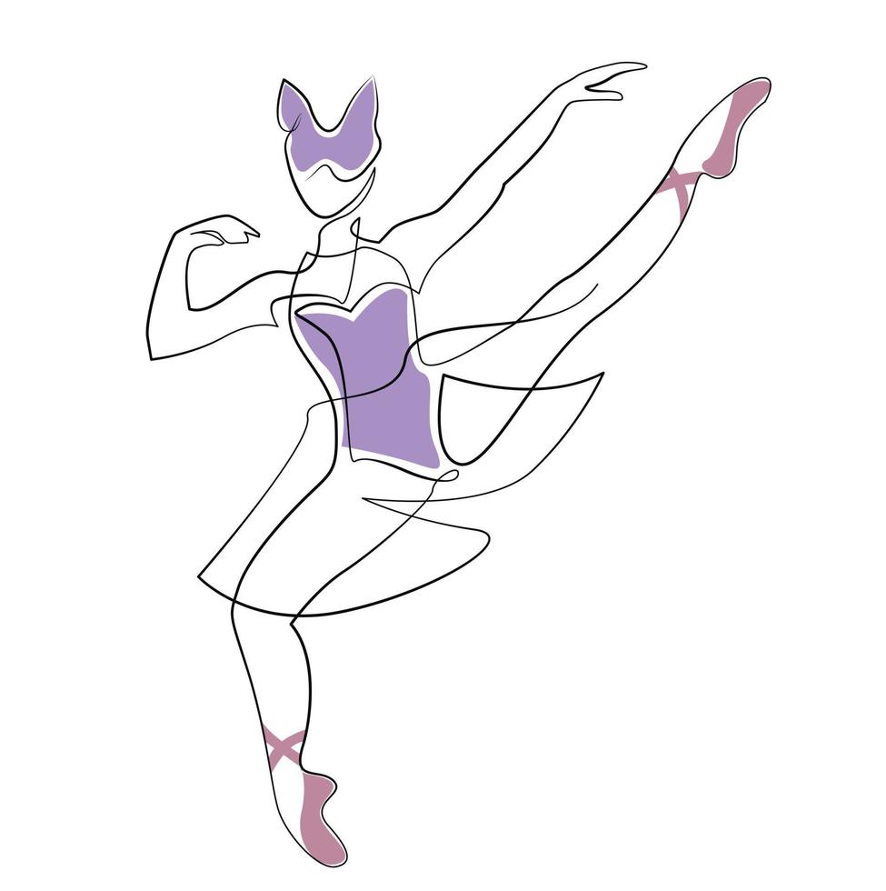 boceto de una mujer en un vestido pose de ballet bailarina gimnasta arte lineal arte continuo icono niña aislada en blanco vector