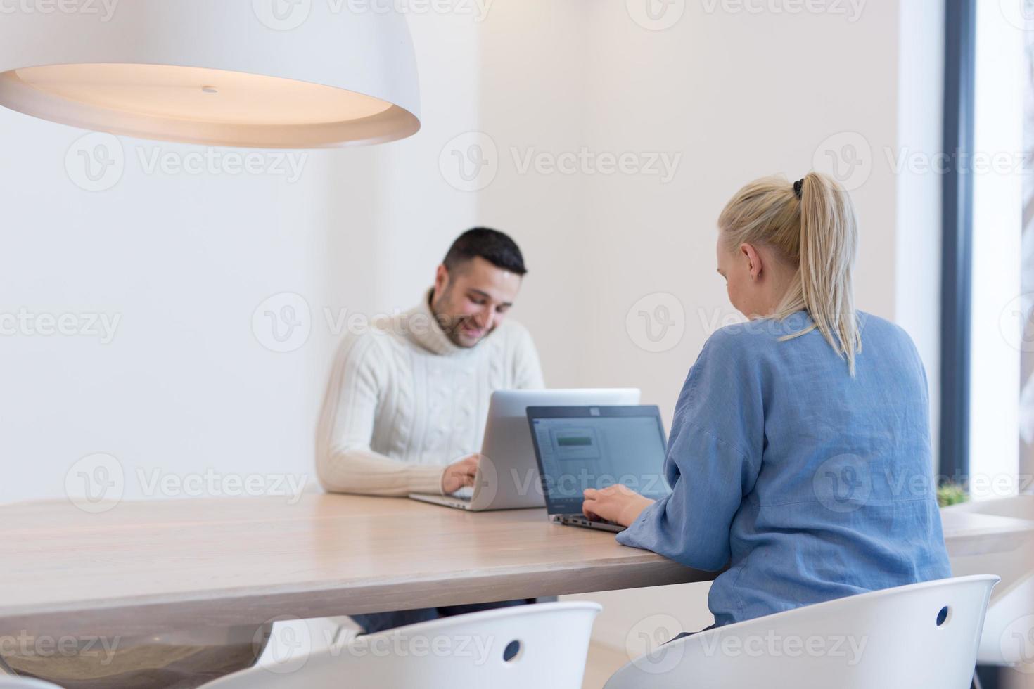 Startup Business Team At A Meeting at modern office building photo