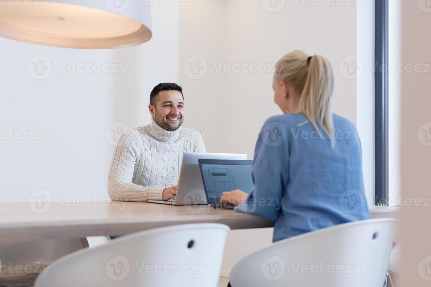 Startup Business Team At A Meeting at modern office building photo