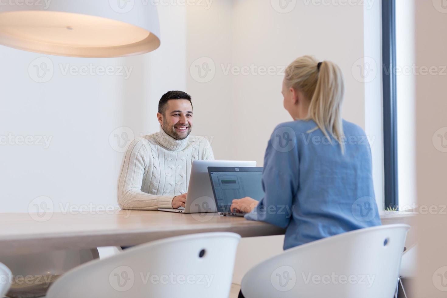 Startup Business Team At A Meeting at modern office building photo