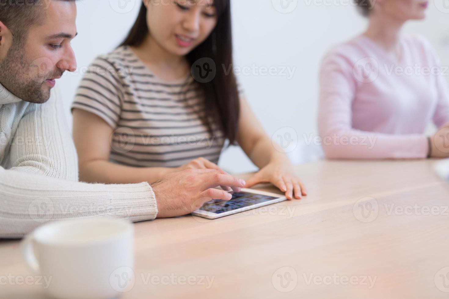 Startup Business Team At A Meeting at modern office building photo