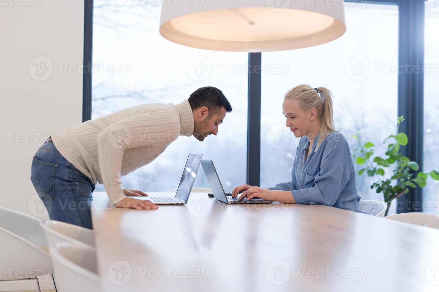 Startup Business Team At A Meeting at modern office building photo