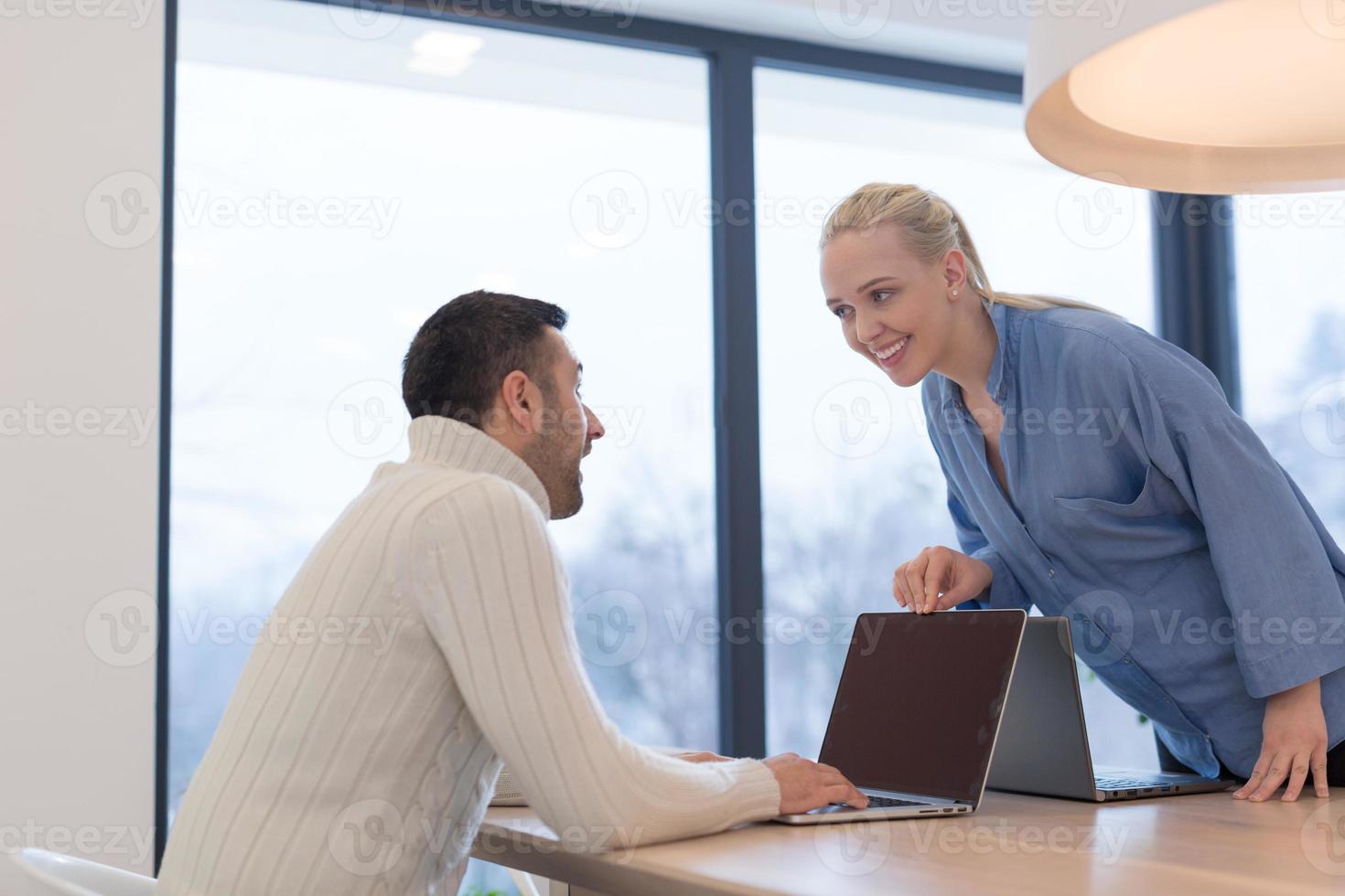 Startup Business Team At A Meeting at modern office building photo
