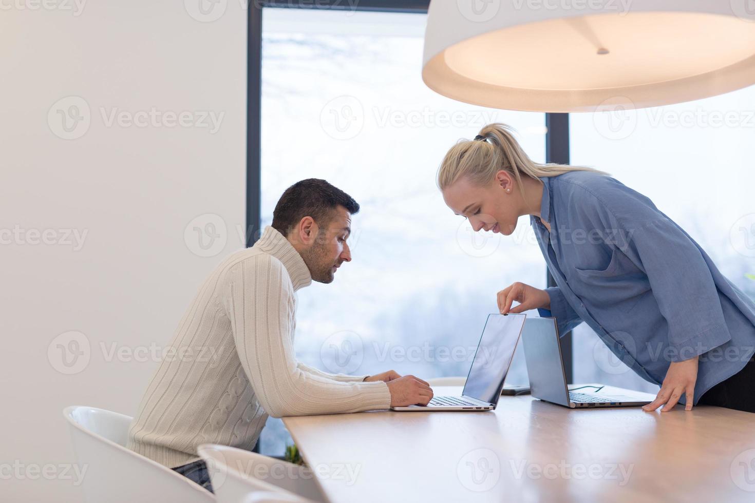 Startup Business Team At A Meeting at modern office building photo