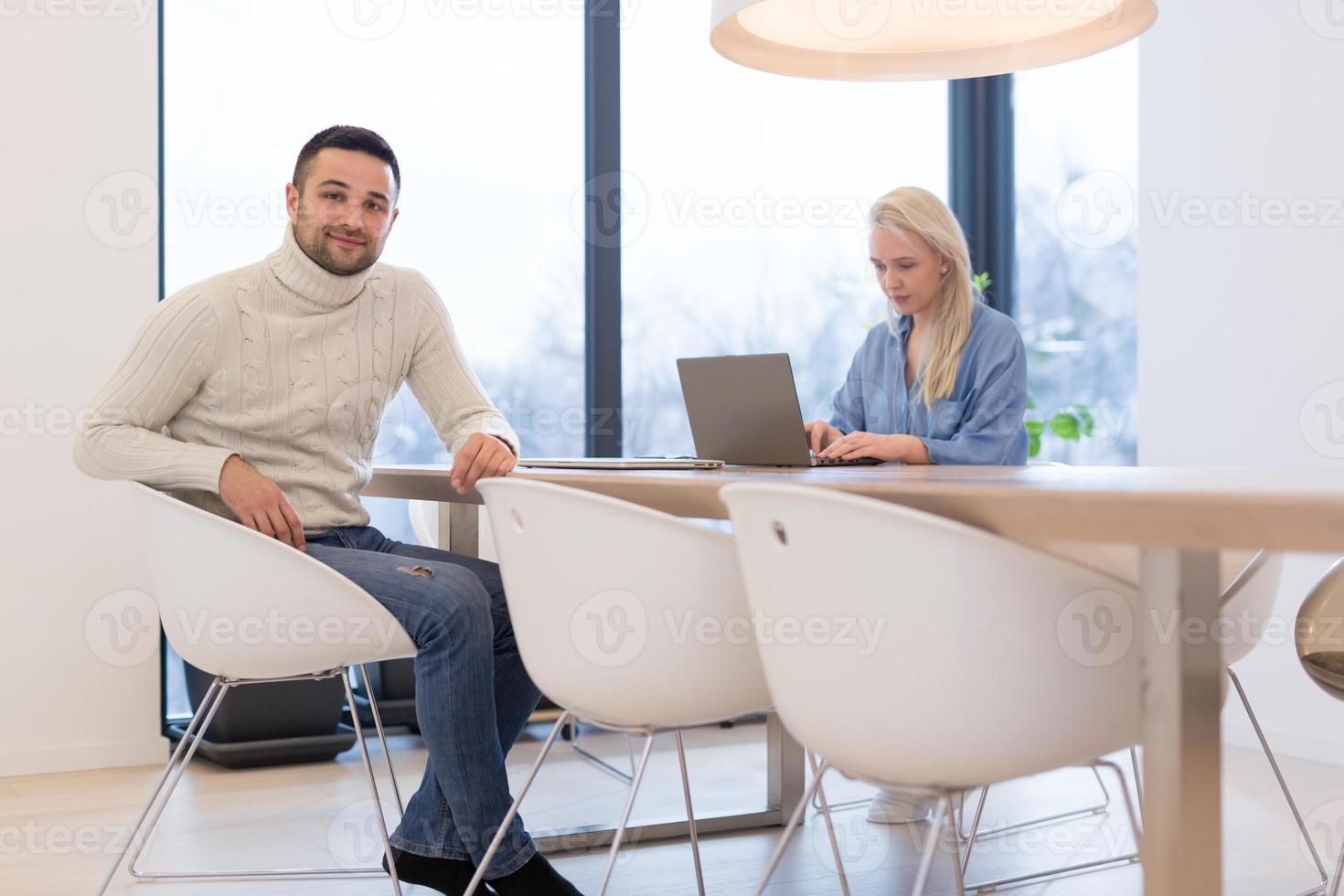 Startup Business Team At A Meeting at modern office building photo