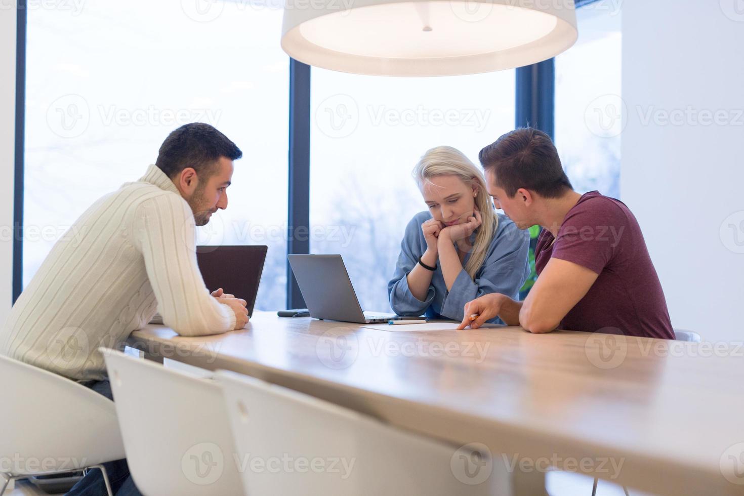 Startup Business Team At A Meeting at modern office building photo