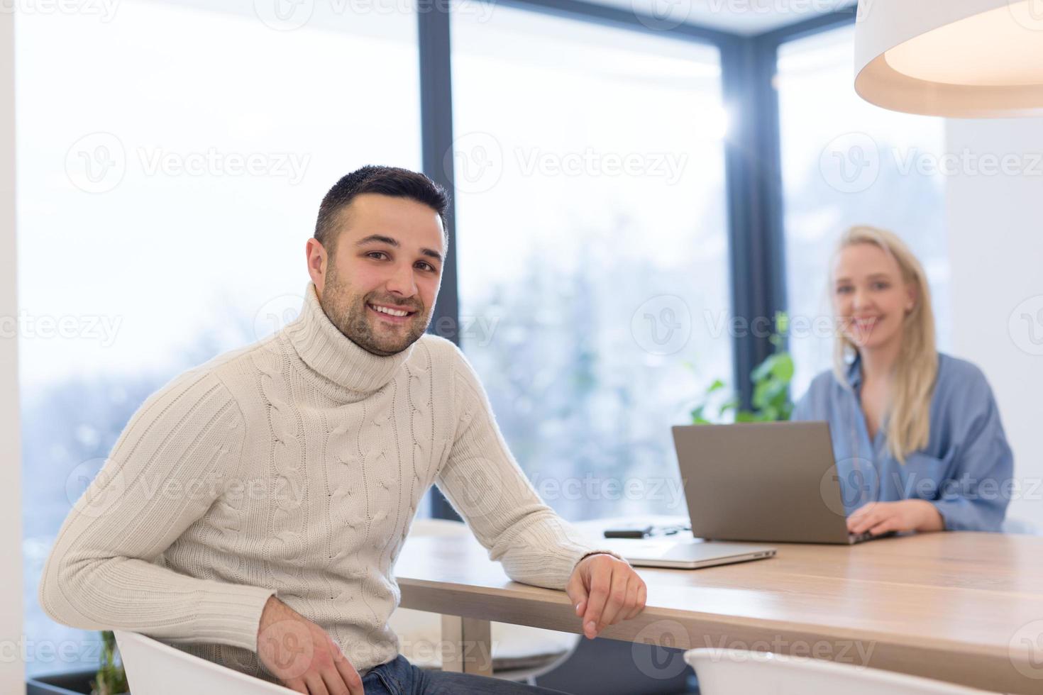 Startup Business Team At A Meeting at modern office building photo