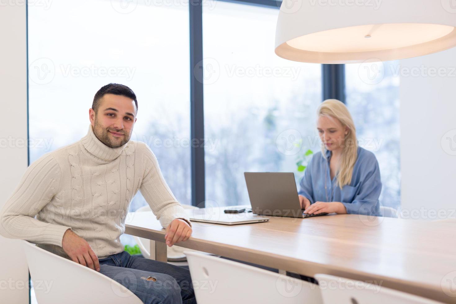 Startup Business Team At A Meeting at modern office building photo