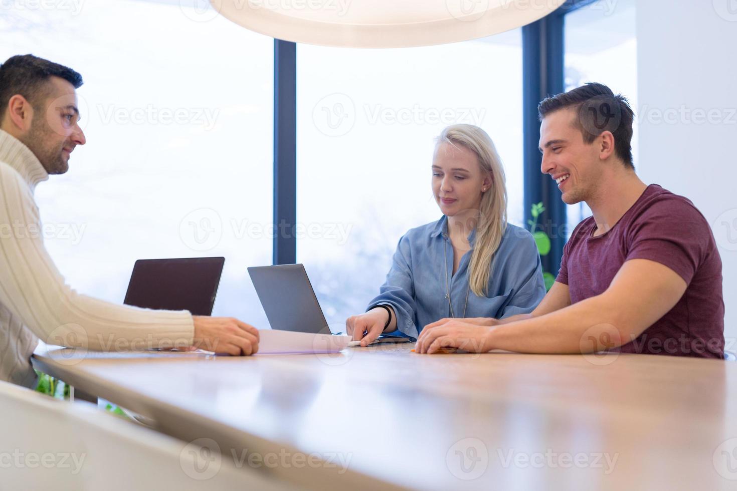 Startup Business Team At A Meeting at modern office building photo