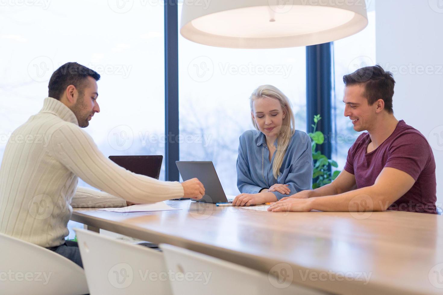 Startup Business Team At A Meeting at modern office building photo