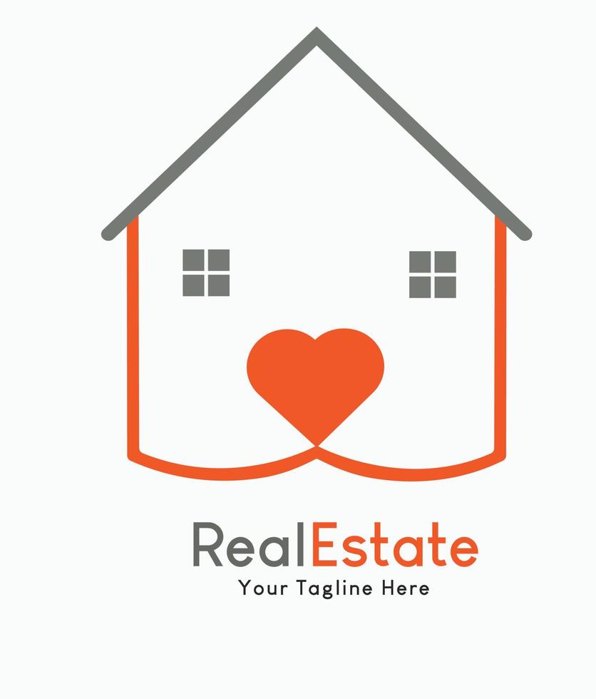 Real estate Logo lovely house with heart shape vector logo