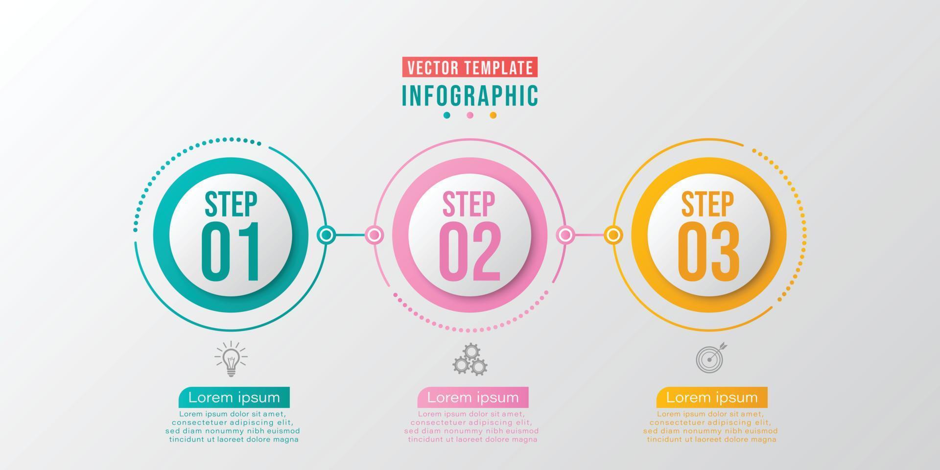 Business infographic circle shape three option, process or step for presentation. Can be used for presentations, workflow layout, banners, diagrams and web design. vector