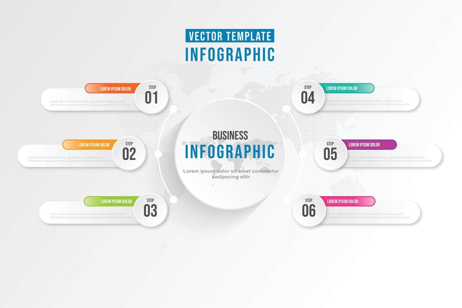 Business infographic circle shape six option, process or step for presentation. Can be used for presentations, workflow layout, banners and web design. Business concept with 6 options, steps, parts. vector