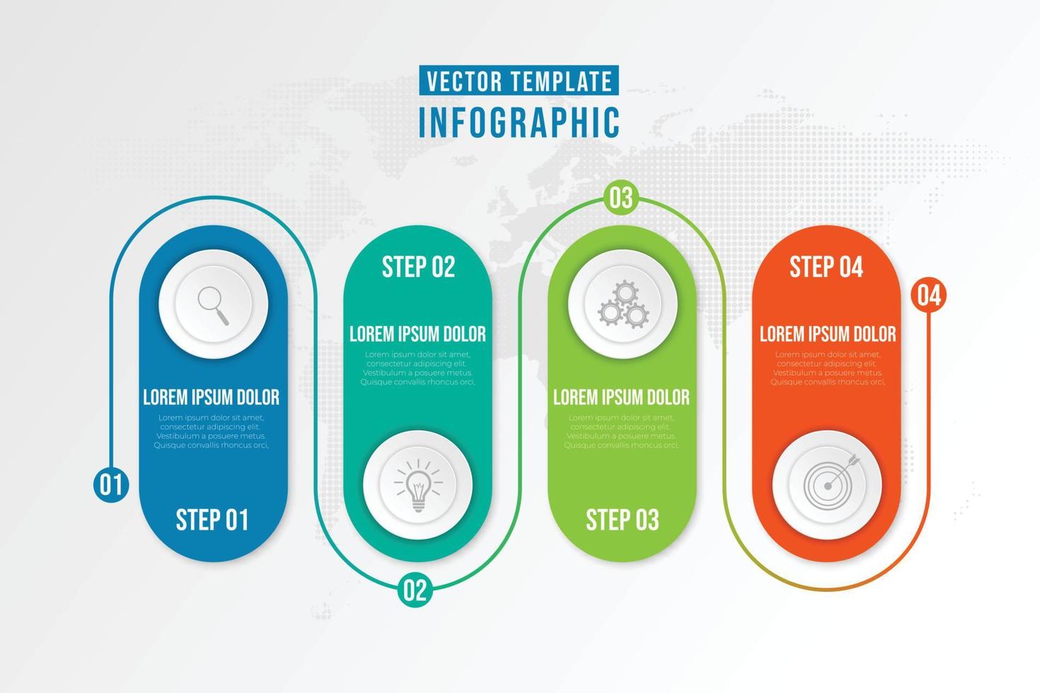 El círculo infográfico empresarial forma cuatro opciones, procesos o pasos para la presentación. se puede utilizar para presentaciones, diseño de flujo de trabajo, pancartas, diagramas y diseño web. vector