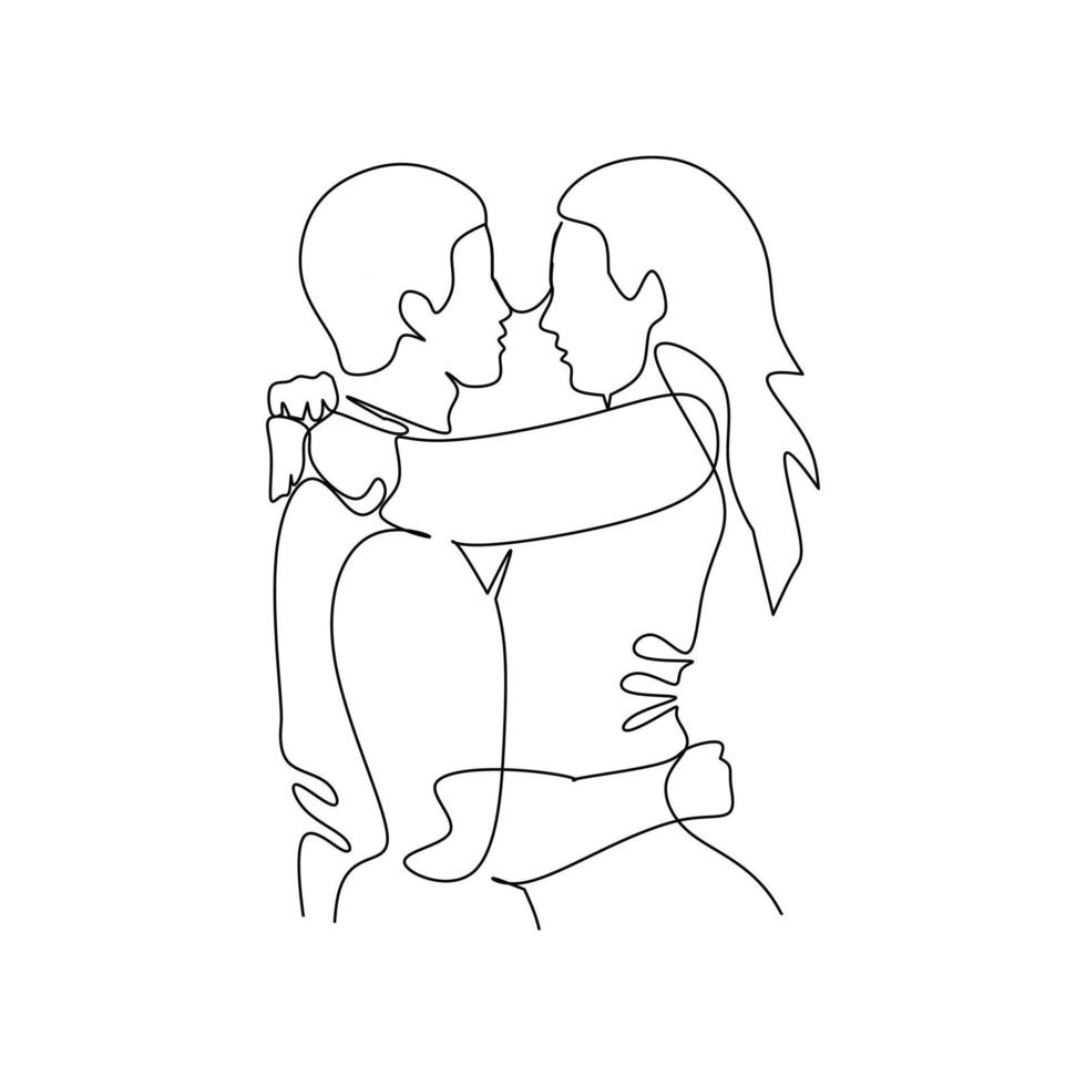 Vector illustration of couple in love drawn in line art style
