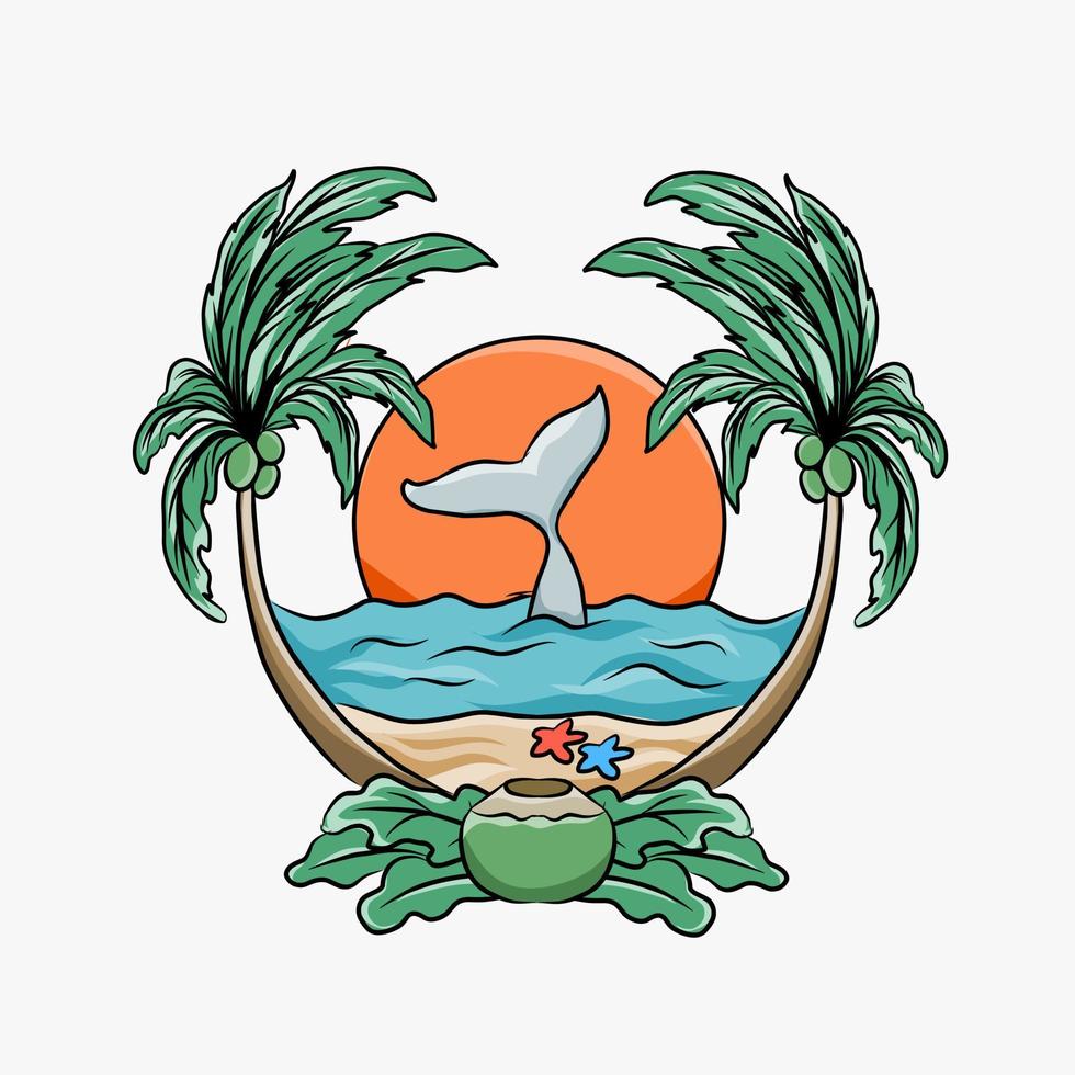 illustration vector of tropical island in summer perfect for print,etc.