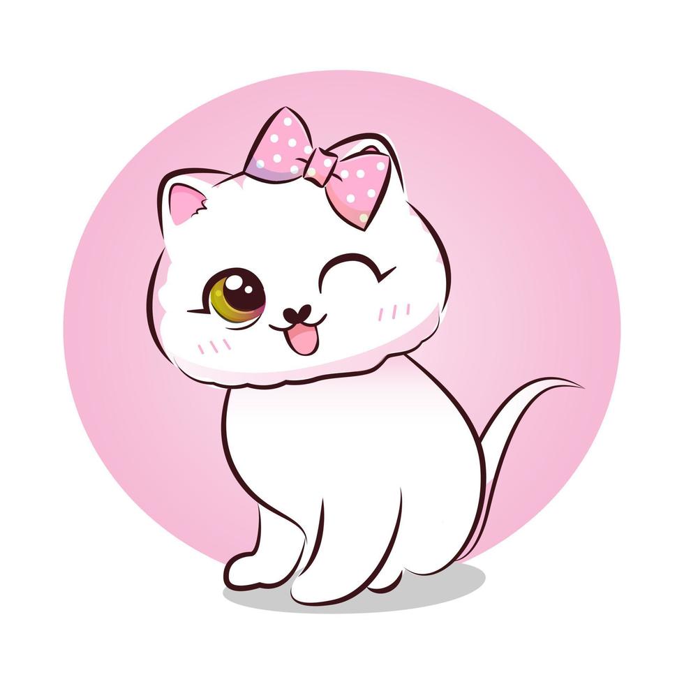 Cute sweet pink kitty in cartoon style. Vector. vector