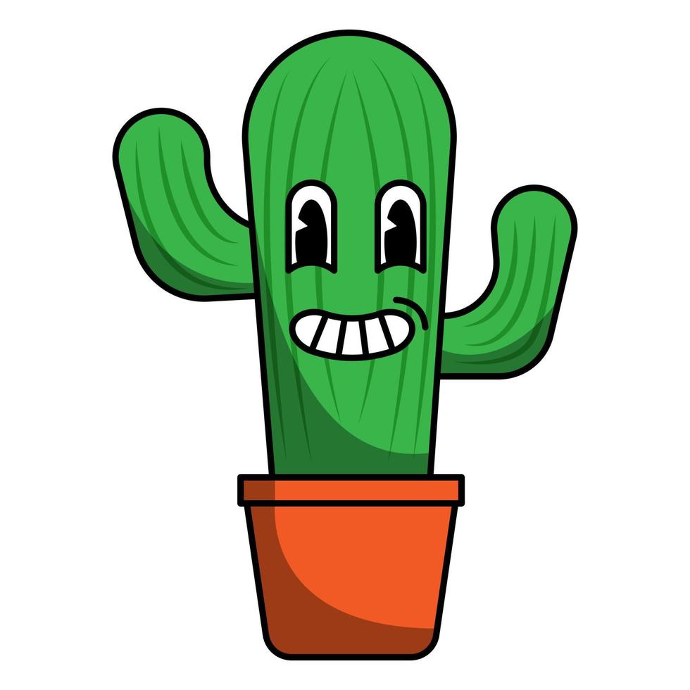 Hand drawn flat trendy smiling cactus cartoon elements vector