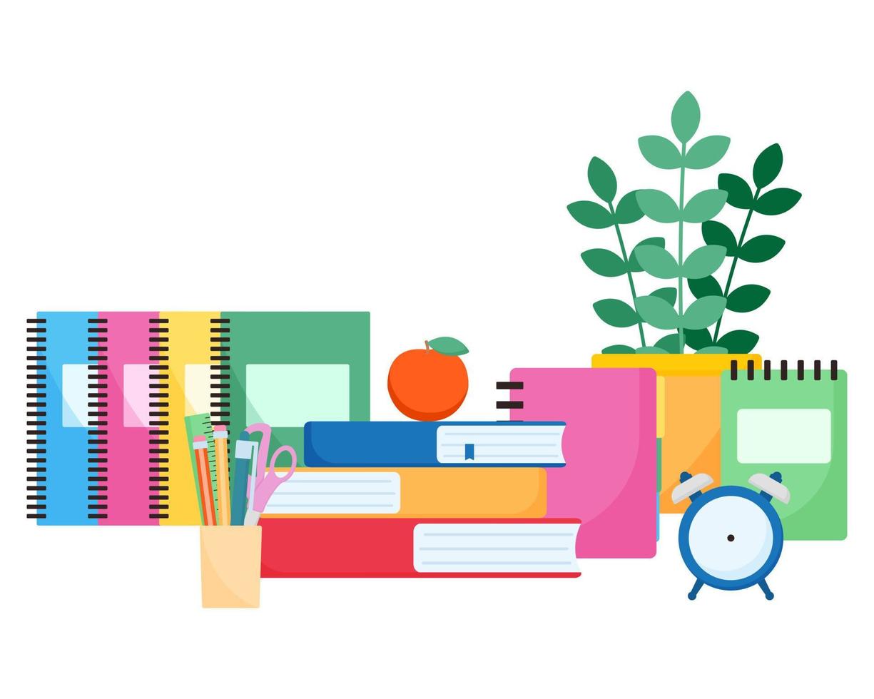Learning and reading concept. Stationery accessories vector