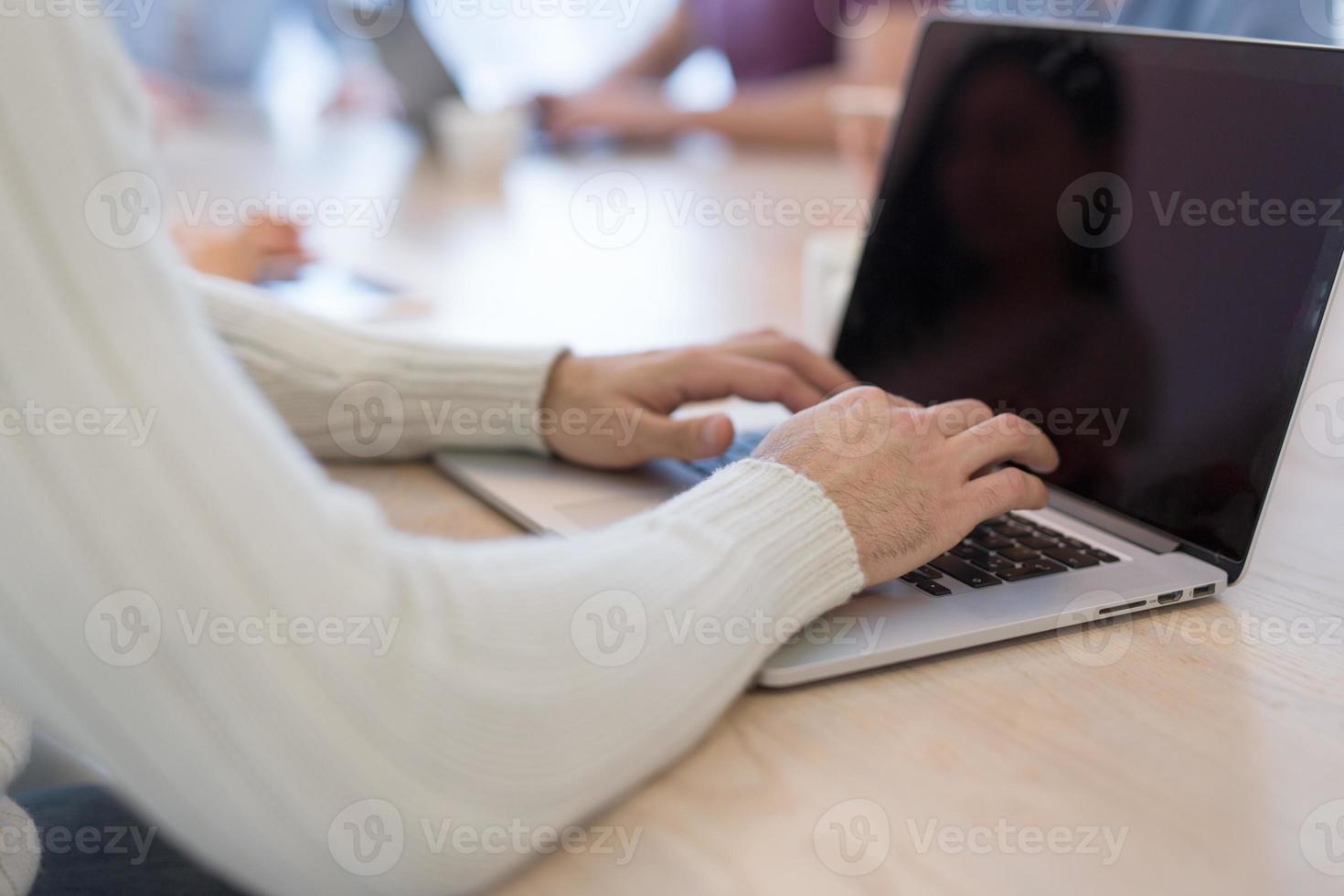 Startup Business Team At A Meeting at modern office building photo