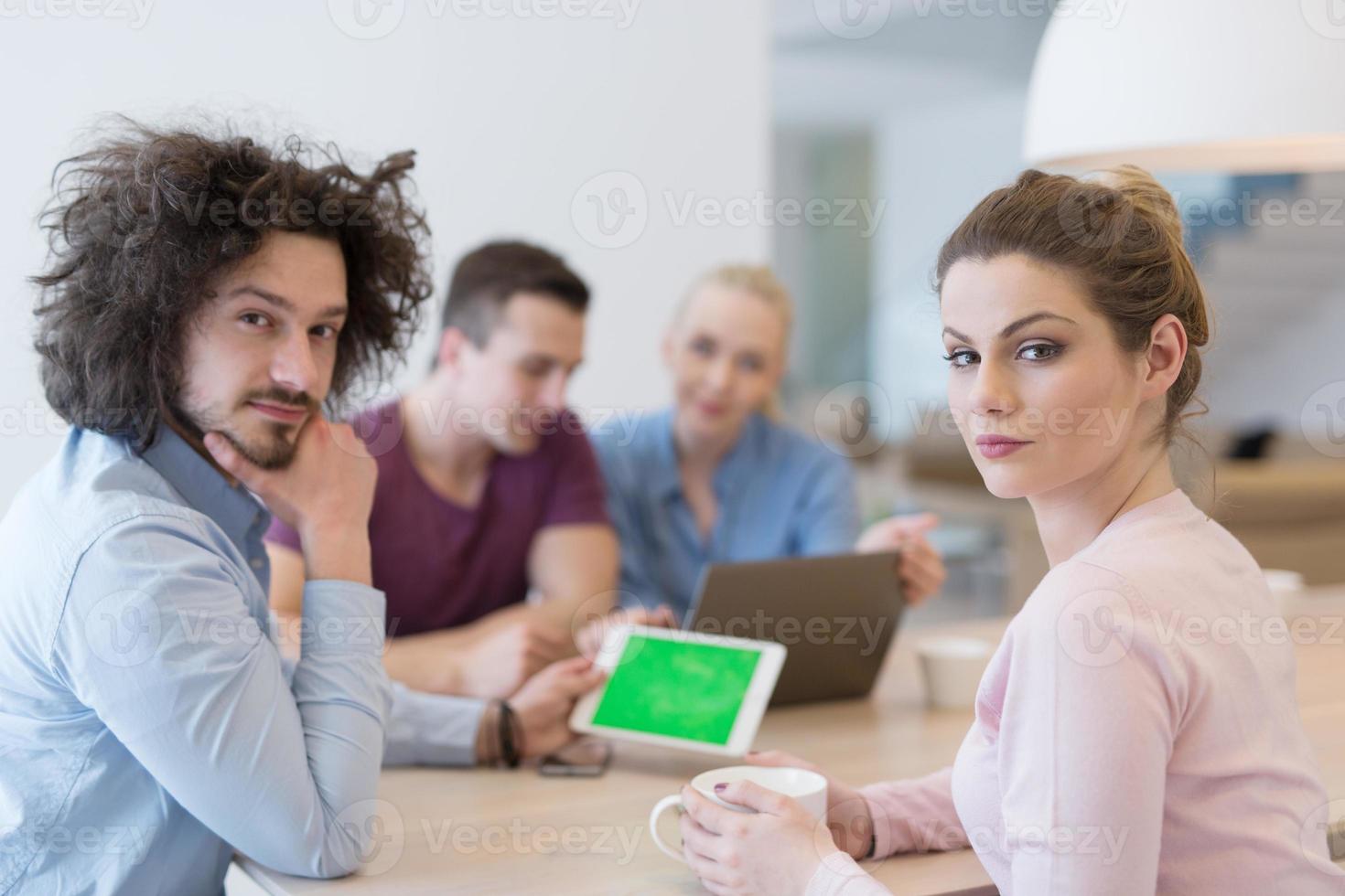 Startup Business Team At A Meeting at modern office building photo