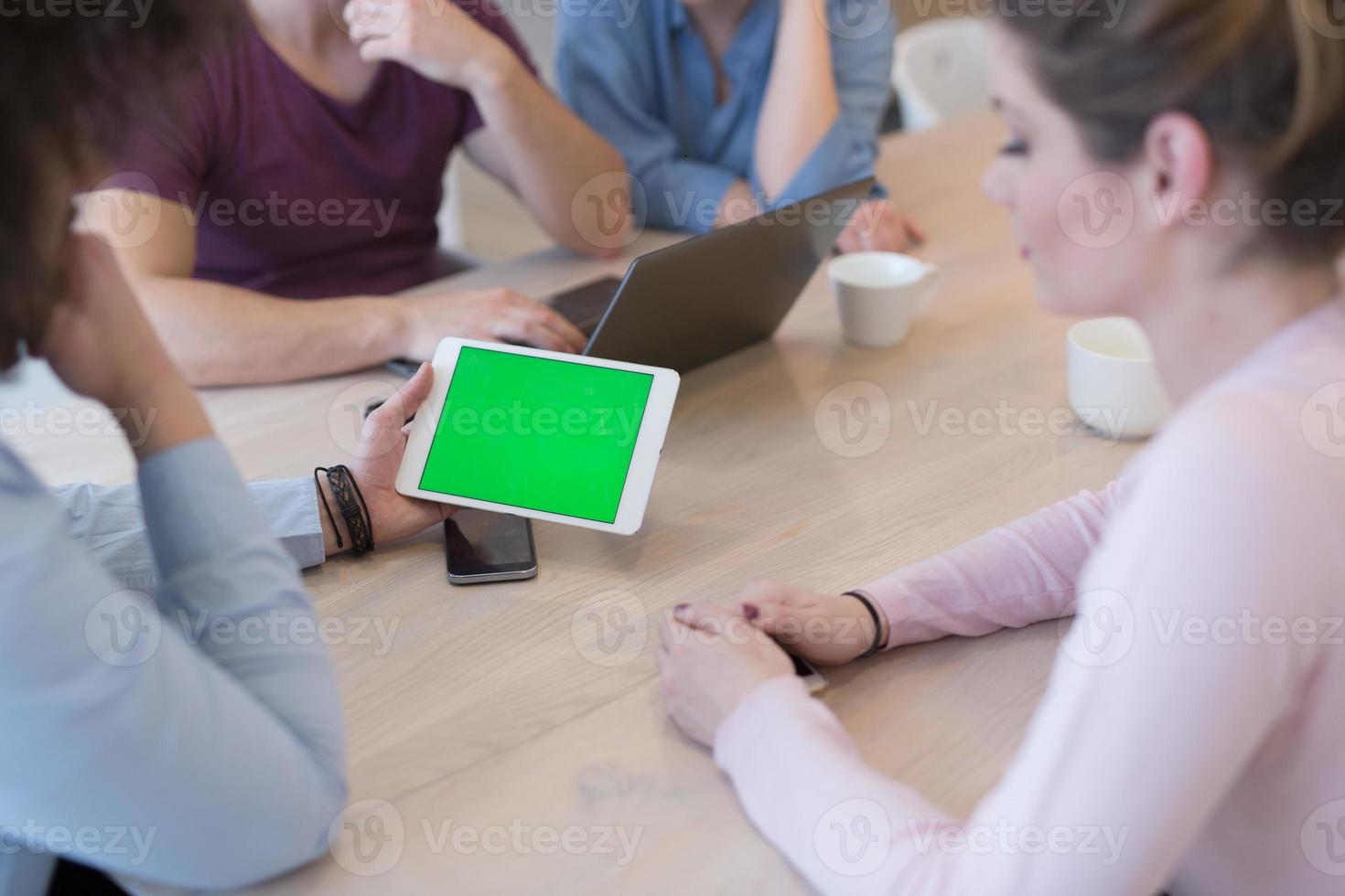 Startup Business Team At A Meeting at modern office building photo