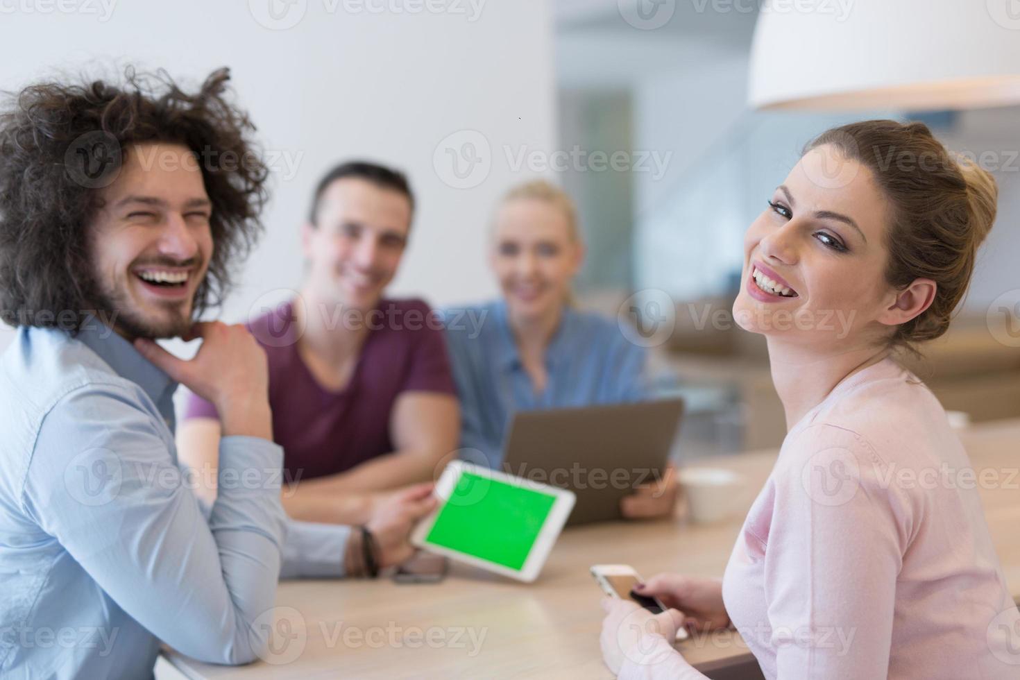Startup Business Team At A Meeting at modern office building photo