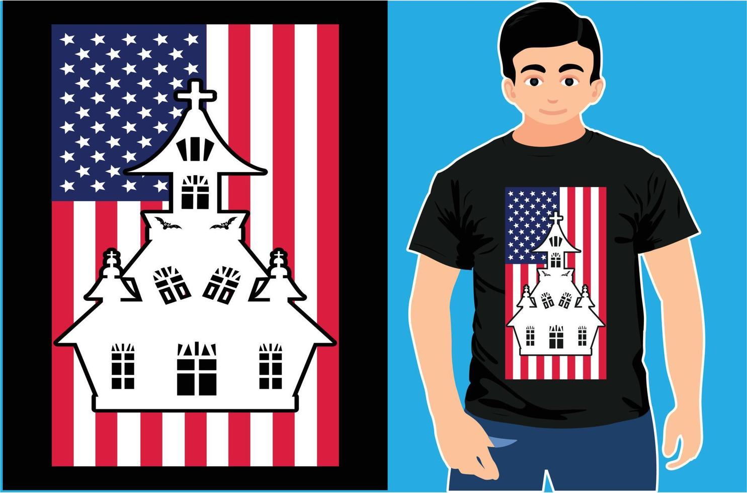 American Flag With Halloween T-shirt Design. vector