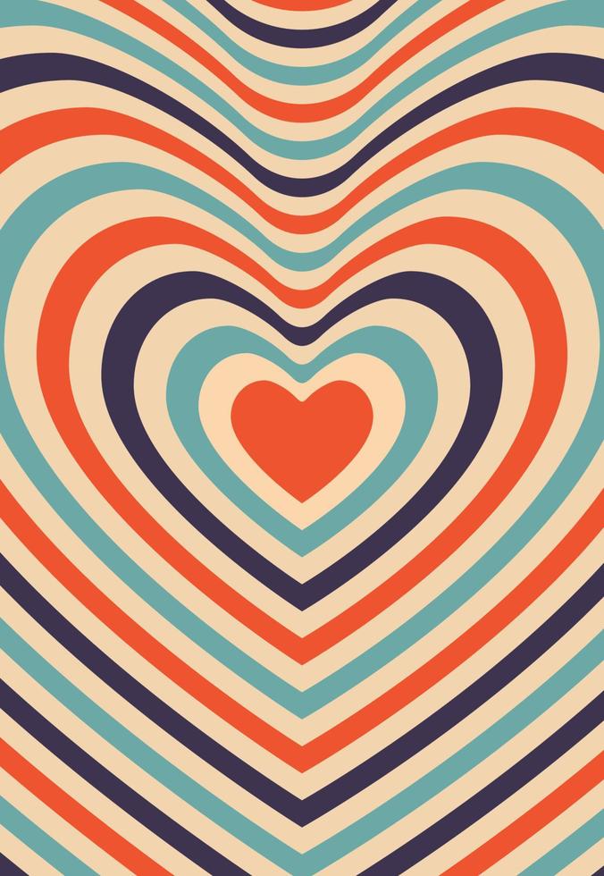 Psychedelic retro groove background shape heart vector