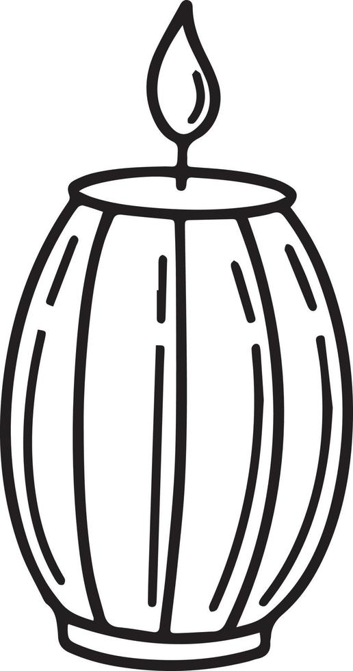 Burning candle in candlestick.Hand-drawn vector illustration in doodle style