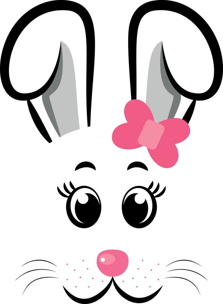 cara de conejito kawaii con lazo rosa.símbolo de conejo de 20233 año.ilustración vectorial vector