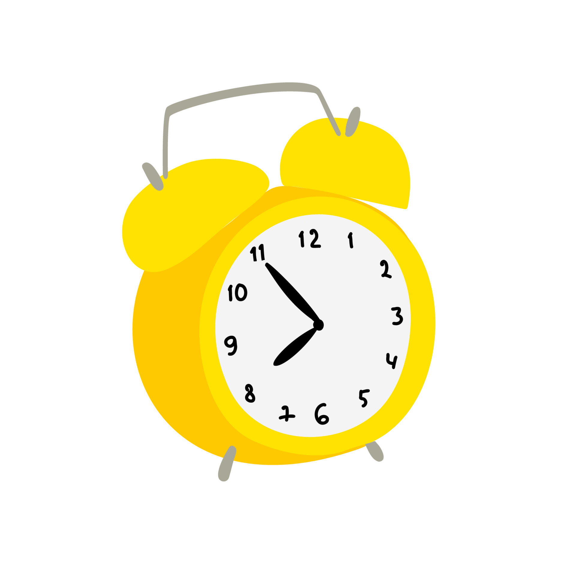 Illustration alarm clock yellow color isolated on white background