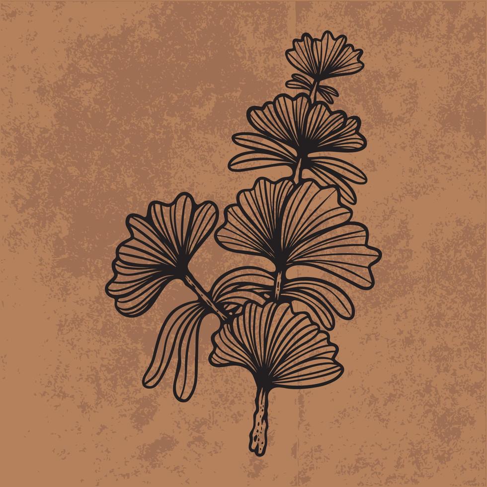 Botanical leaf doodle wildflower line art. Hand drawn vector illustration. Vintage floral outline. Suitable for wallpaper, poster, sticker, content social media