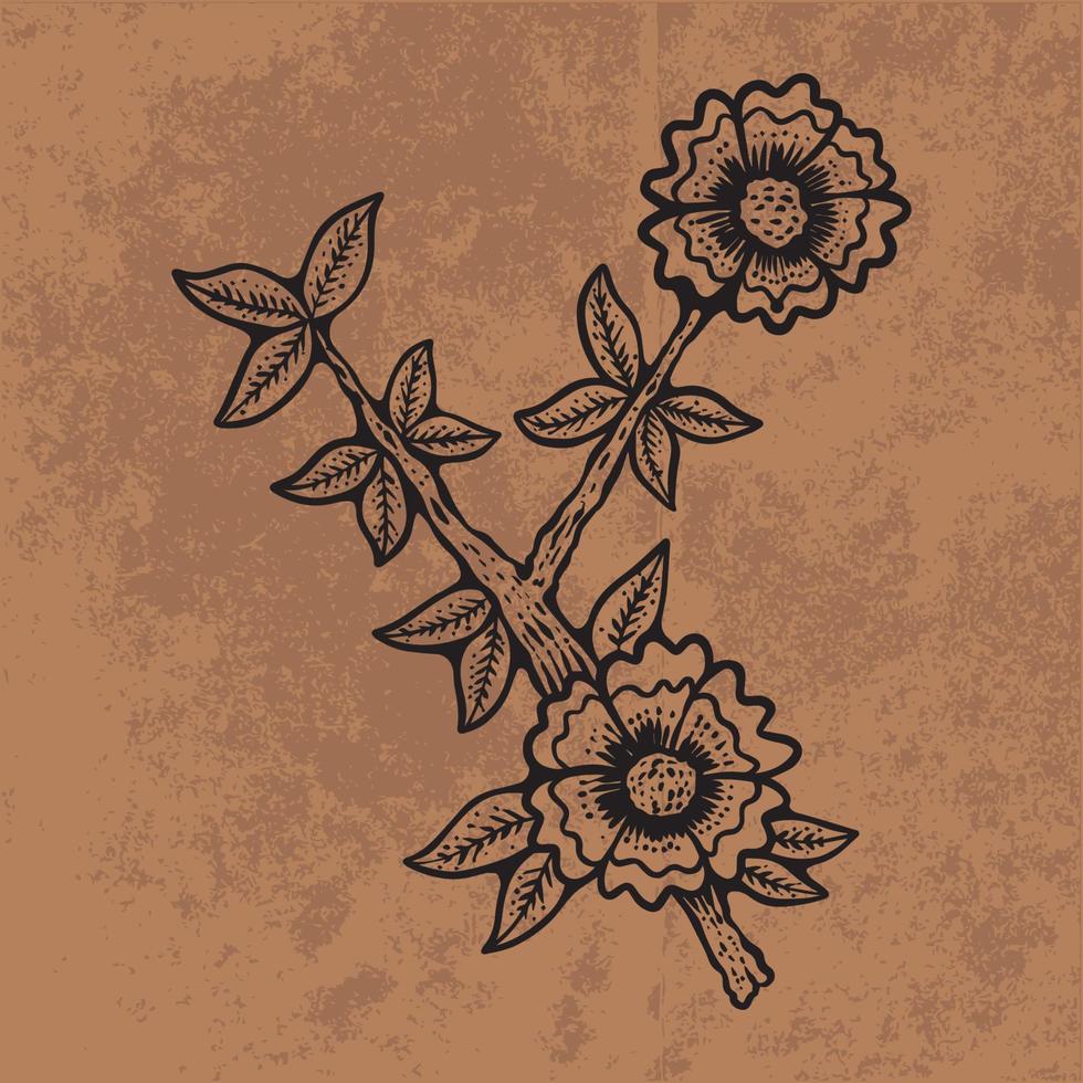 Botanical leaf doodle wildflower line art. Hand drawn vector illustration. Vintage floral outline. Suitable for wallpaper, poster, sticker, content social media