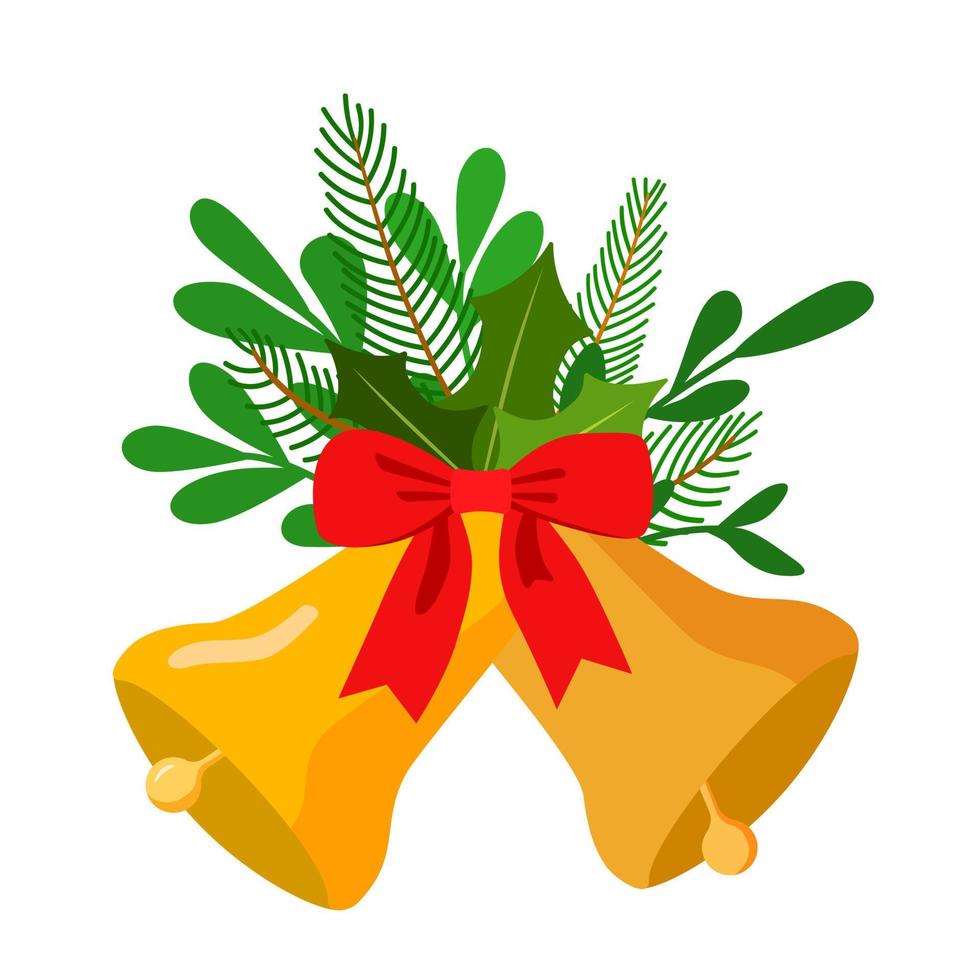 campanas de navidad con hojas de acebo, ramas de abeto y muérdago.  ilustración vectorial decoración de dibujos animados de año nuevo. 10356749  Vector en Vecteezy