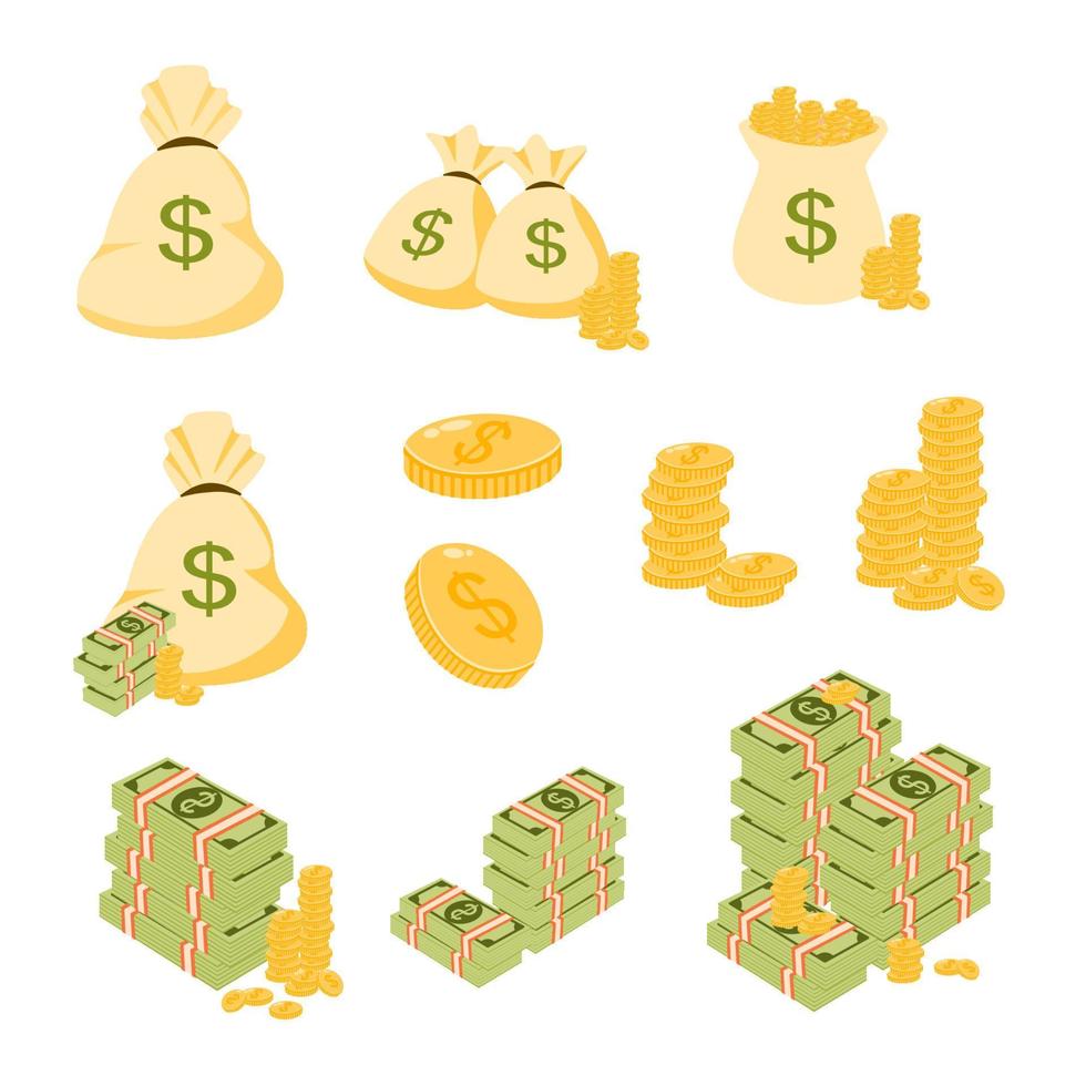 colección de conjunto de ilustración de dólar de dinero vector