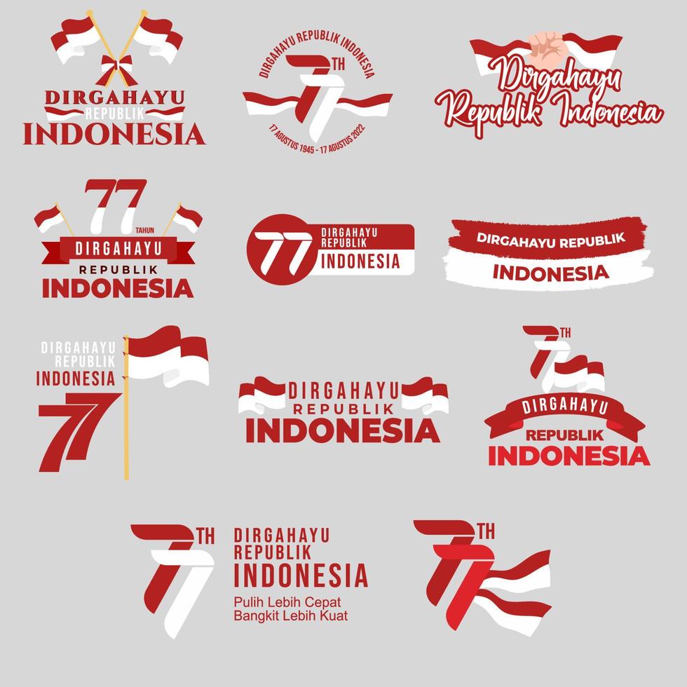 Indonesia Independence Day 77th Text Set collection vector