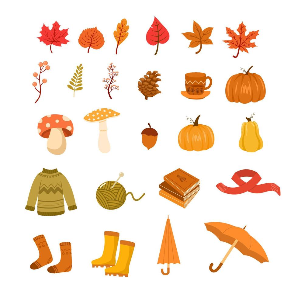 Hand drawn autumn vibes set collection vector
