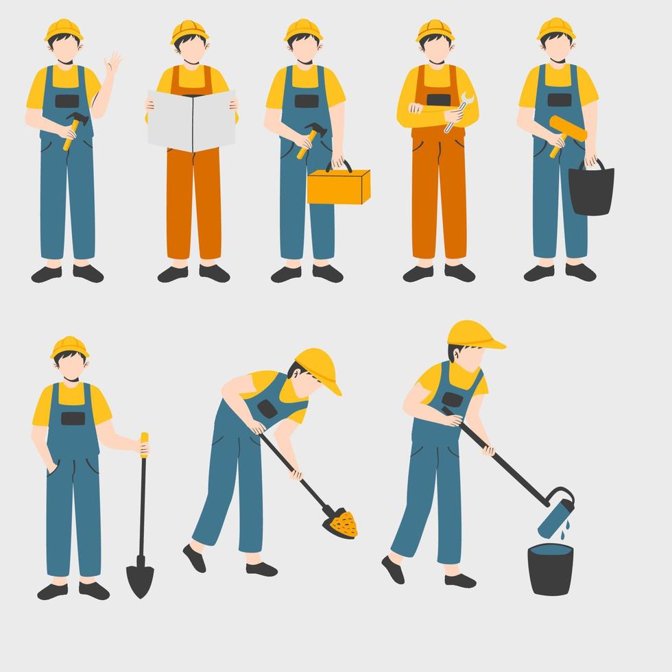 Construction worker and labor set collection vector