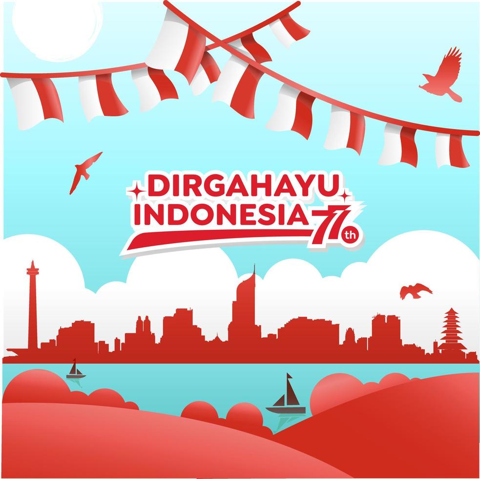 Indonesia independence day 17 august with traditional games concept illustration. 77 tahun kemerdekaan indonesia translates to 77 years Indonesia independence day vector