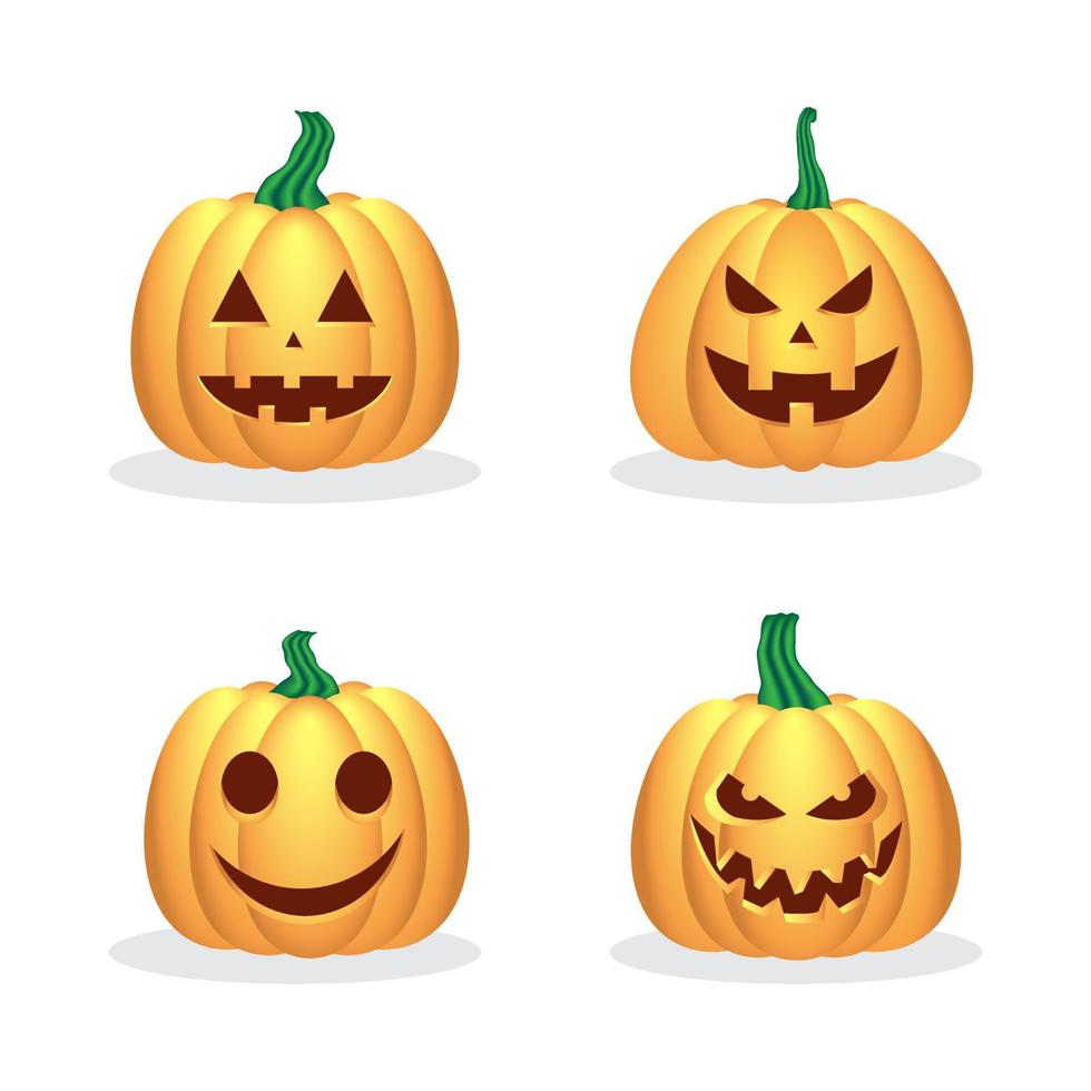 conjunto de calabaza de halloween con varias expresiones faciales vector