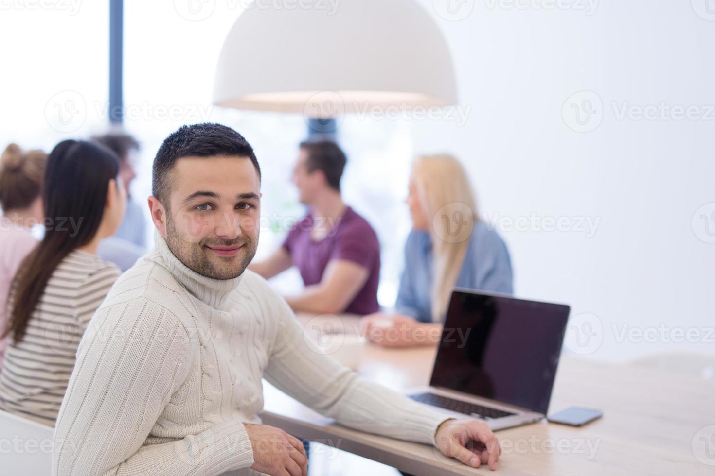 Startup Business Team At A Meeting at modern office building photo