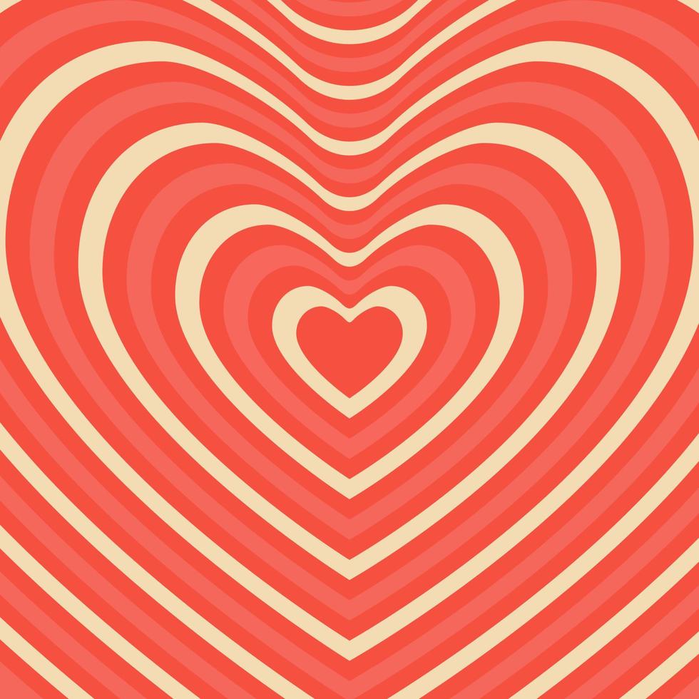 Psychedelic retro groove background in muted warm tones shape heart . vector illustration. Pattern in the style of the seventies and sixties. Hippie style design