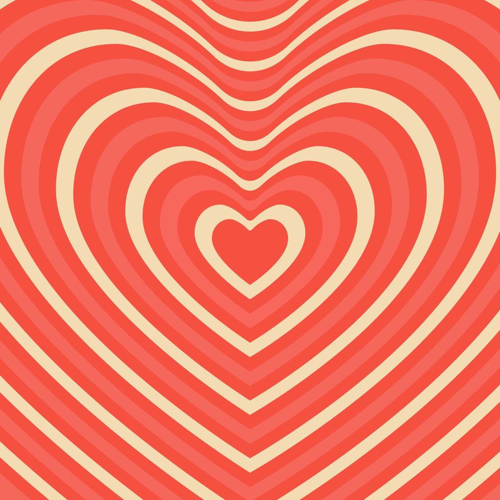 Psychedelic retro groove background in muted warm tones shape heart . vector illustration. Pattern in the style of the seventies and sixties. Hippie style design