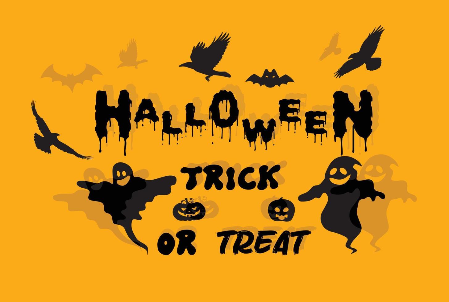 Halloween trick or treat card with boo bats and scary pumpkins. vector