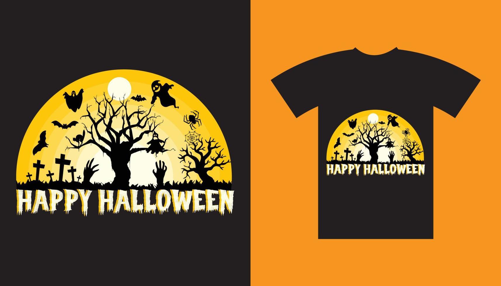 Happy Halloween black t-shirt design. vector