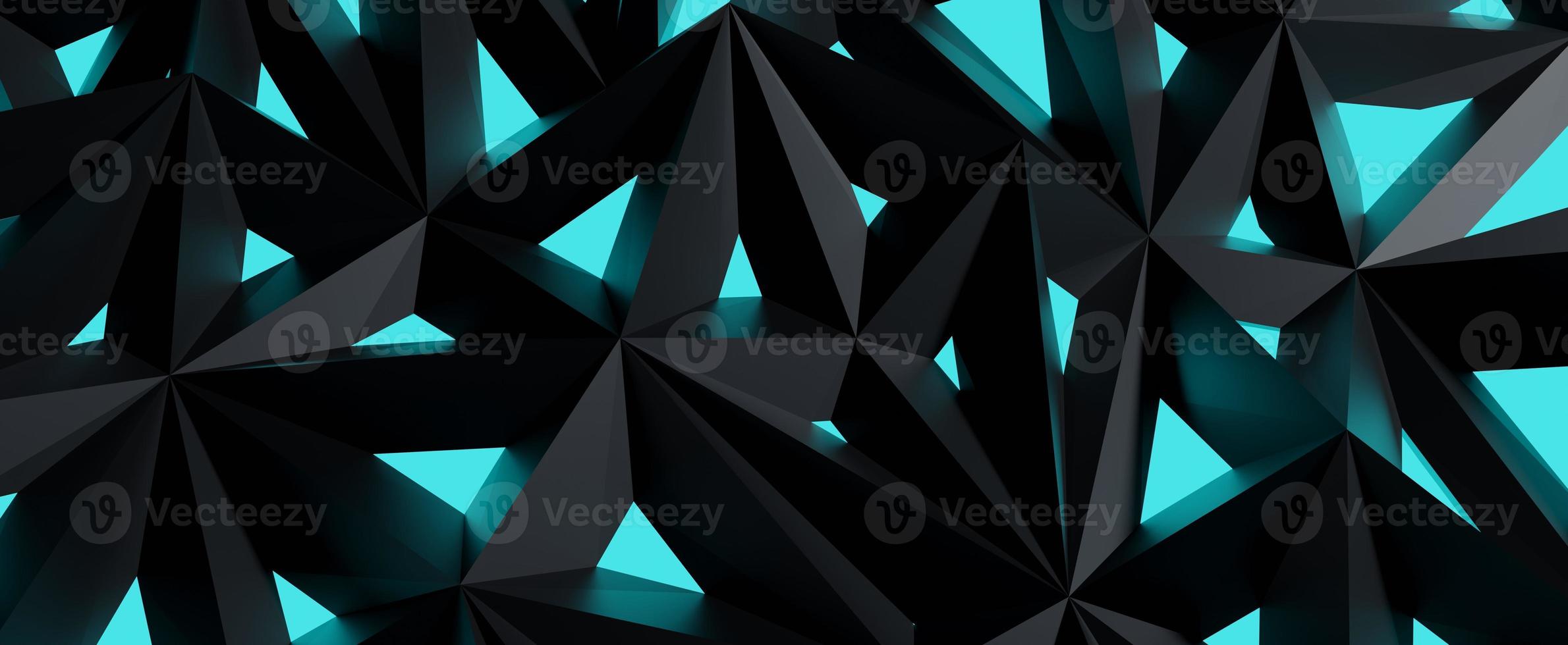 Black crystal lattice with blue glow background. Abstract polygonal graphite structure with 3d render geometric triangular illumination. Futuristic nanodesign of tight junctions photo